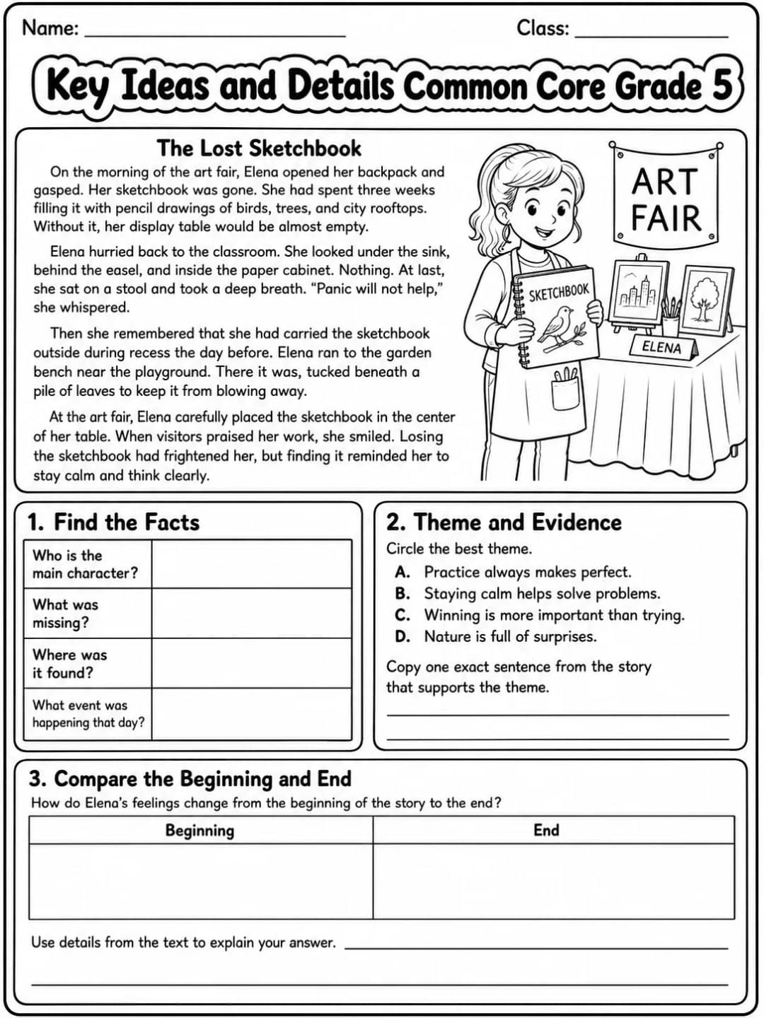 Key Ideas and Details Common Core Grade 5 printable Common Core ELA Grade 5 worksheet preview from KiwiBee