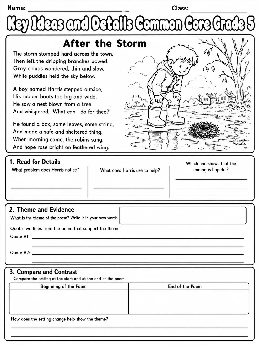 Key Ideas and Details Common Core Grade 5 page 3 printable Common Core ELA worksheet preview