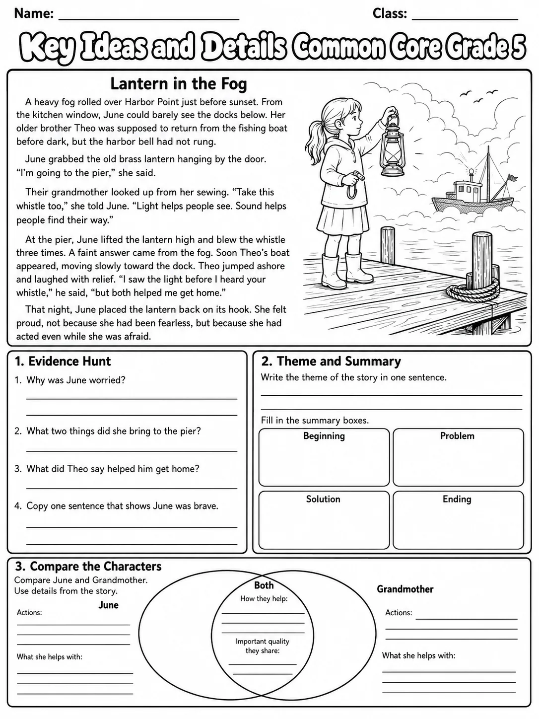 Key Ideas and Details Common Core Grade 5 page 4 printable Common Core ELA worksheet preview