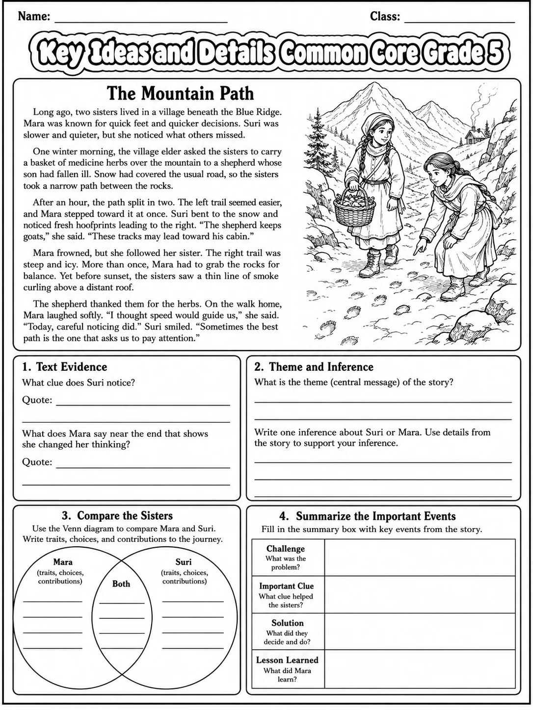 Key Ideas and Details Common Core Grade 5 page 7 printable Common Core ELA worksheet preview
