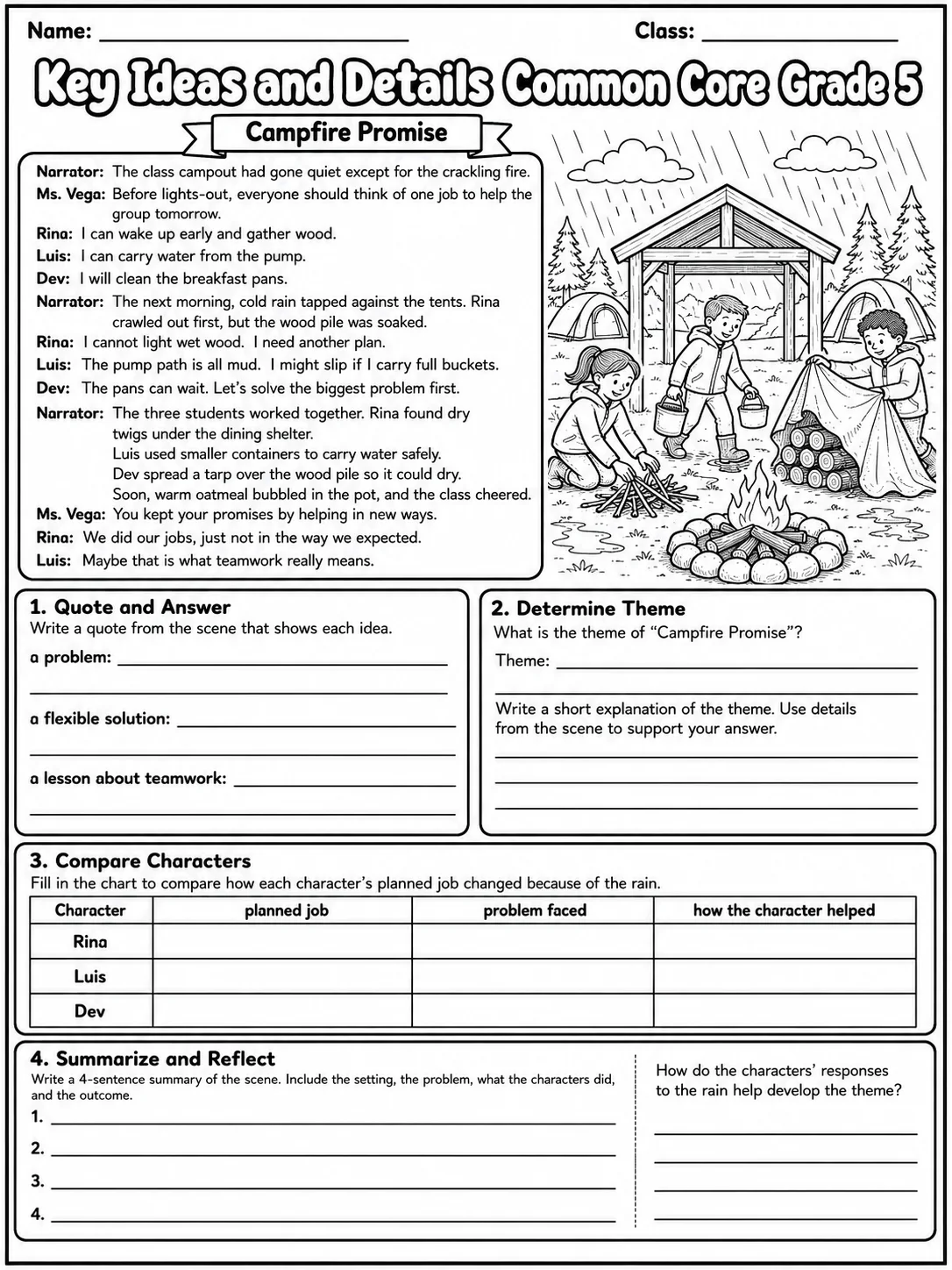Key Ideas and Details Common Core Grade 5 page 8 printable Common Core ELA worksheet preview