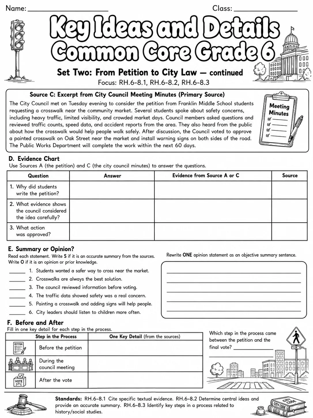Key Ideas and Details Common Core Grade 6 page 4 printable Common Core ELA worksheet preview