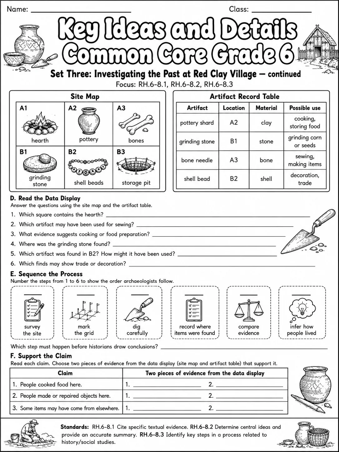Key Ideas and Details Common Core Grade 6 page 5 printable Common Core ELA worksheet preview