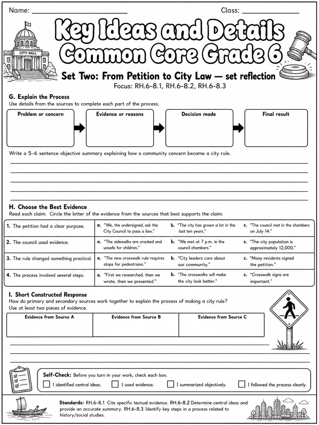 Key Ideas and Details Common Core Grade 6 page 10 printable Common Core ELA worksheet preview