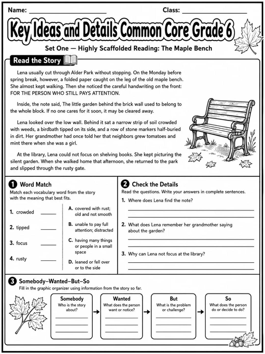 Key Ideas and Details Common Core Grade 6 printable Common Core ELA Grade 6 worksheet preview from KiwiBee