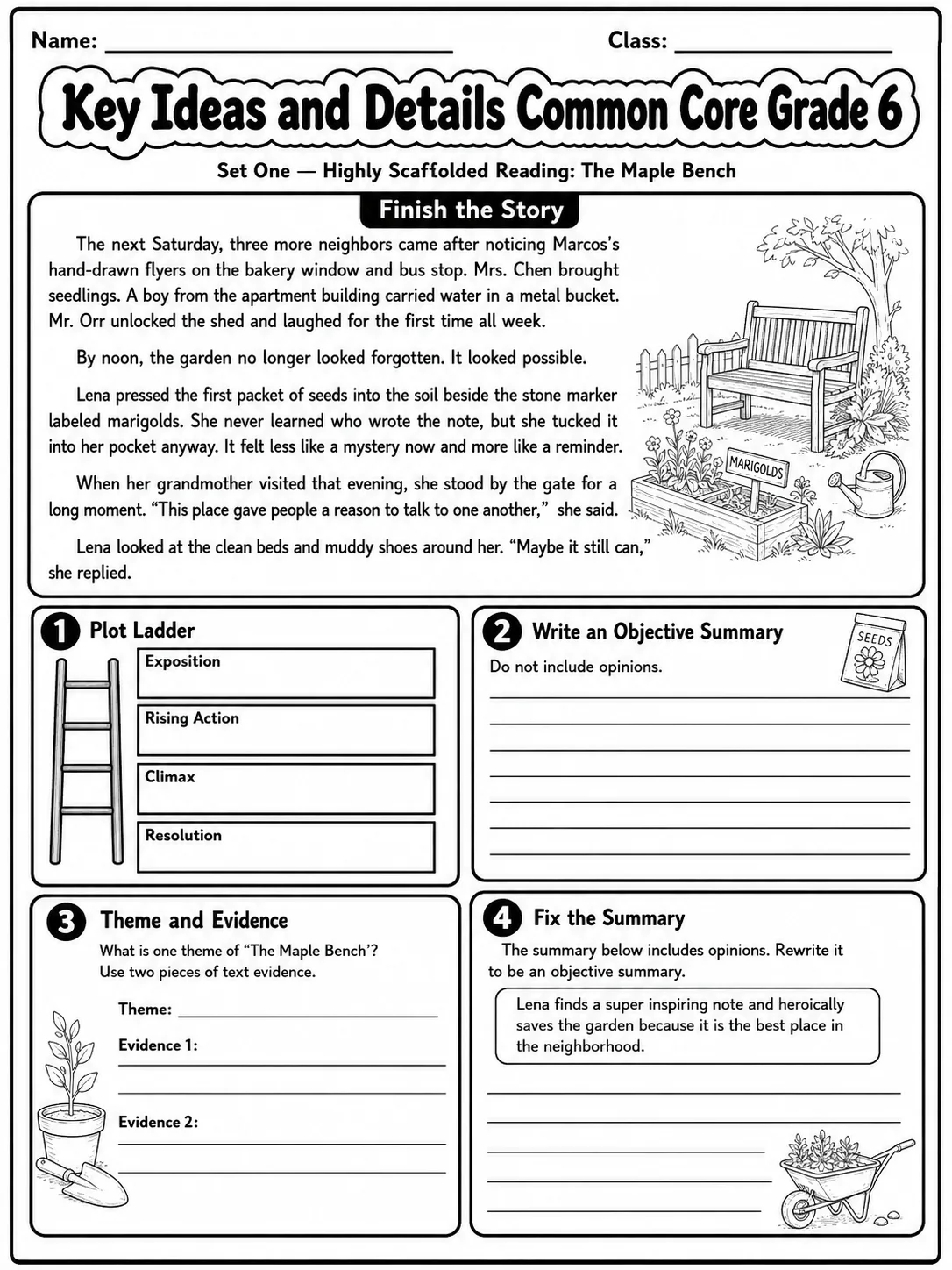 Key Ideas and Details Common Core Grade 6 page 3 printable Common Core ELA worksheet preview