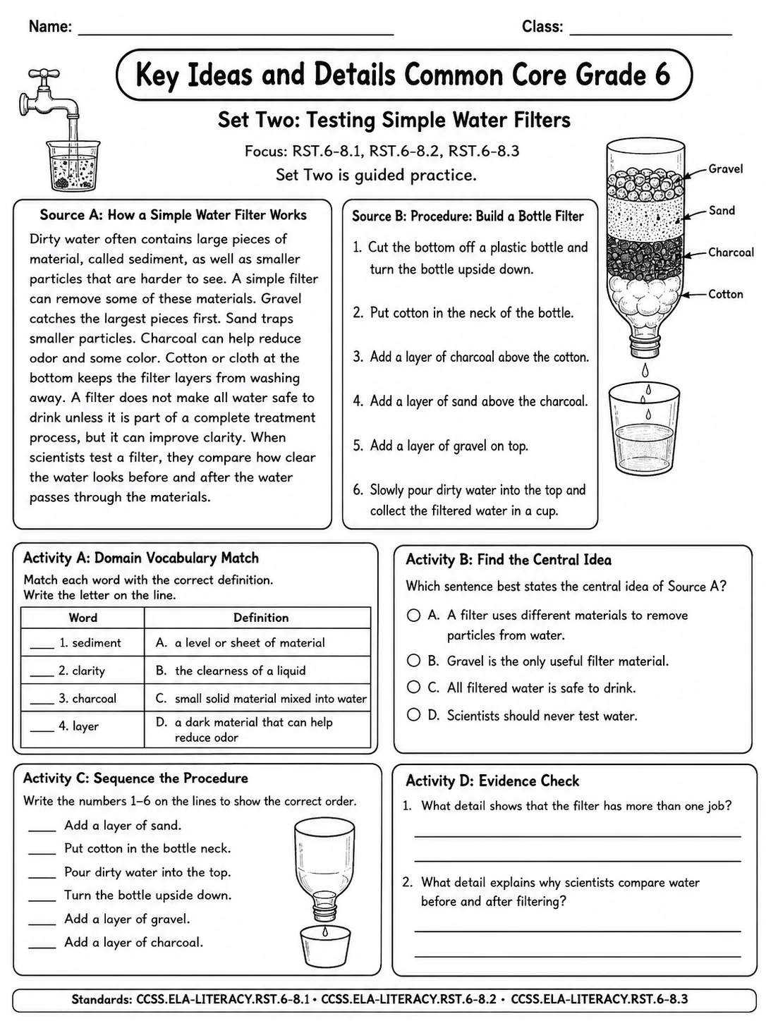 Key Ideas and Details Common Core Grade 6 page 4 printable Common Core ELA worksheet preview