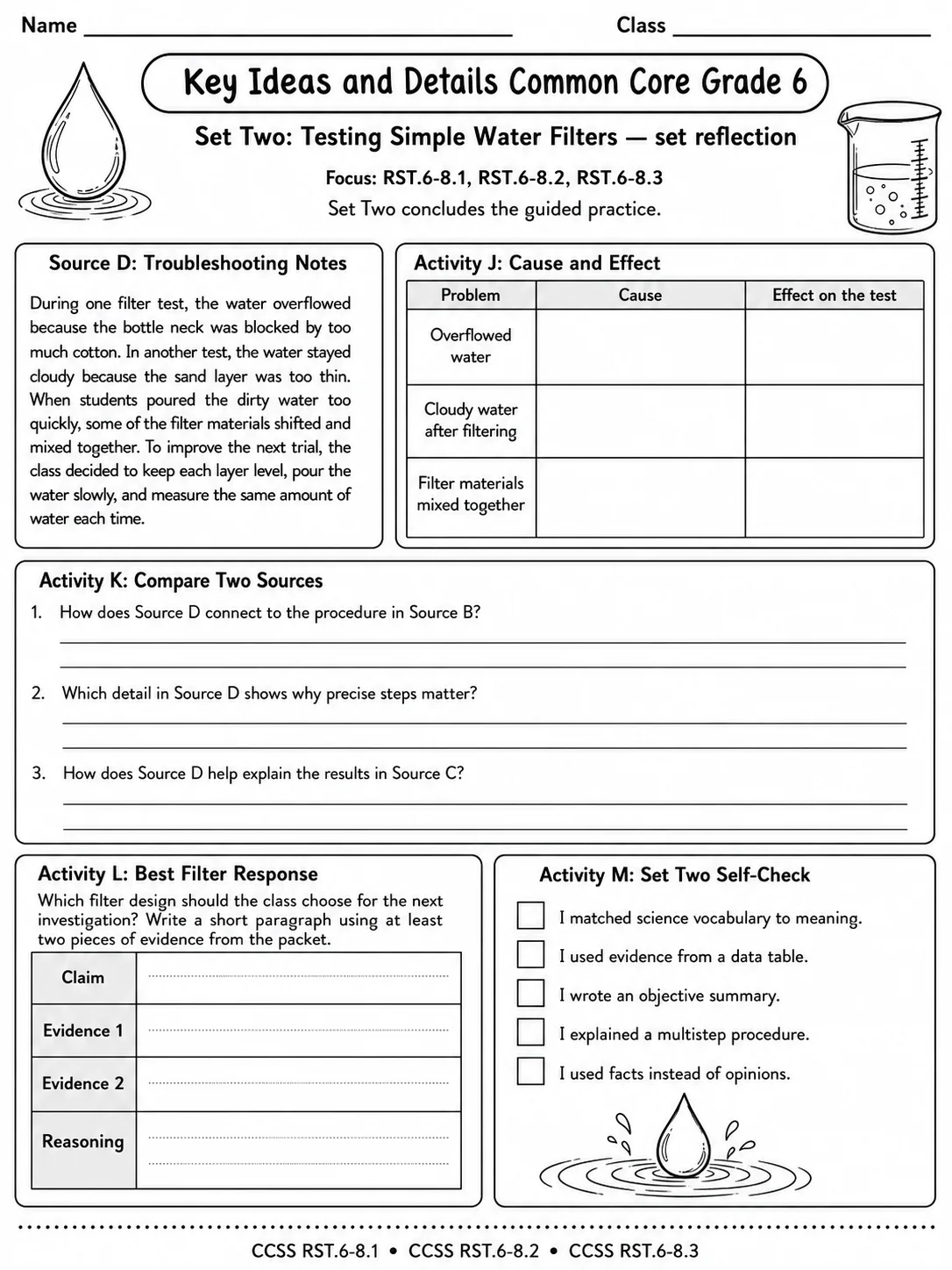 Key Ideas and Details Common Core Grade 6 page 6 printable Common Core ELA worksheet preview