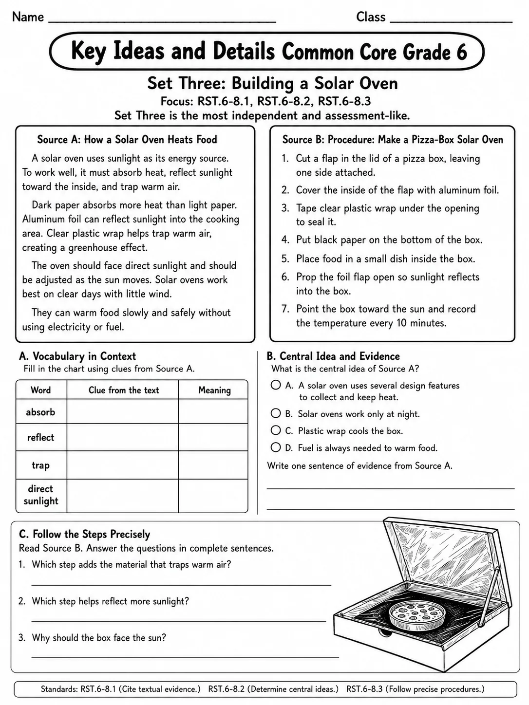Key Ideas and Details Common Core Grade 6 page 7 printable Common Core ELA worksheet preview