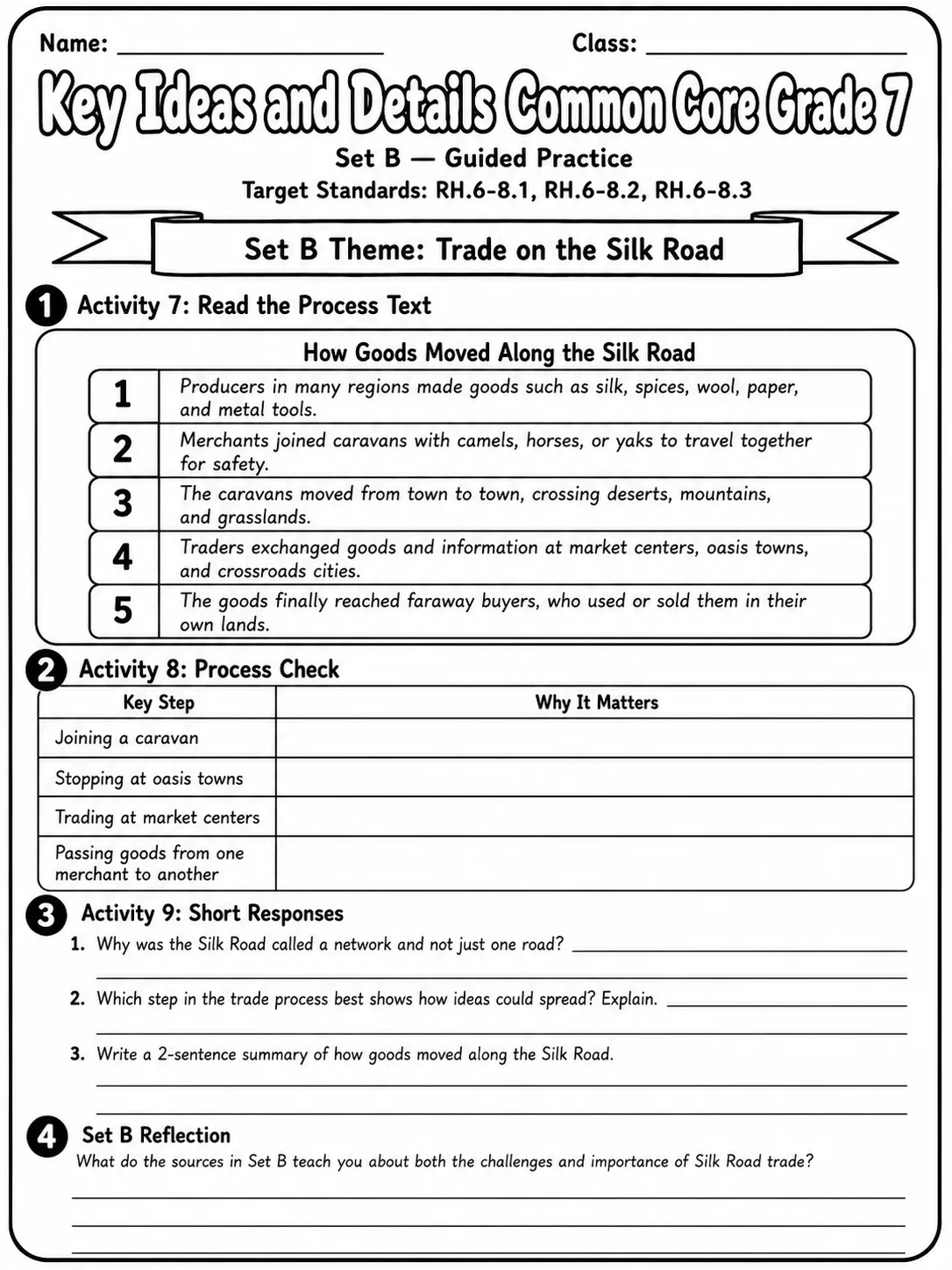 Key Ideas and Details Common Core Grade 7 page 3 printable Common Core ELA worksheet preview