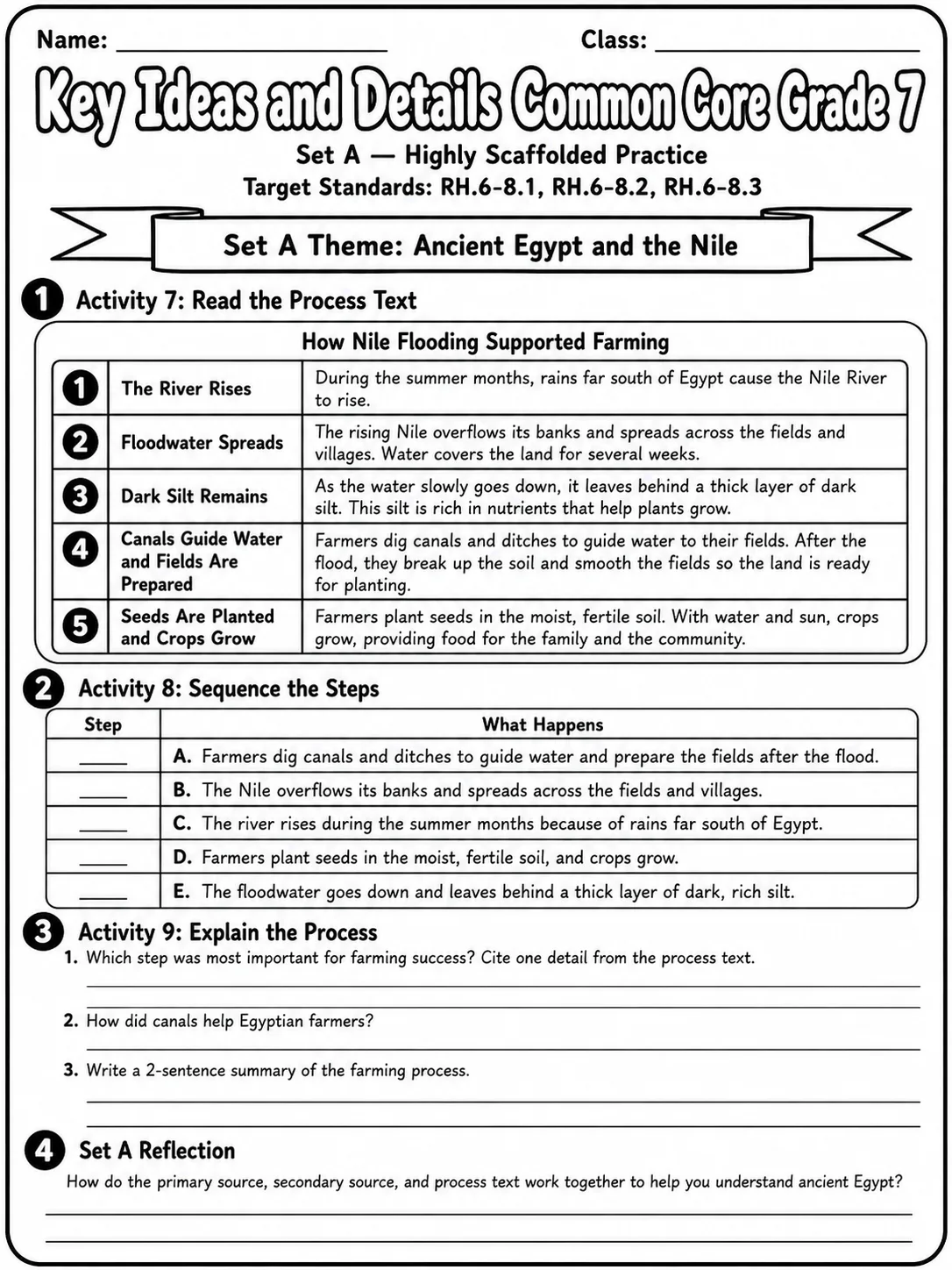 Key Ideas and Details Common Core Grade 7 page 6 printable Common Core ELA worksheet preview