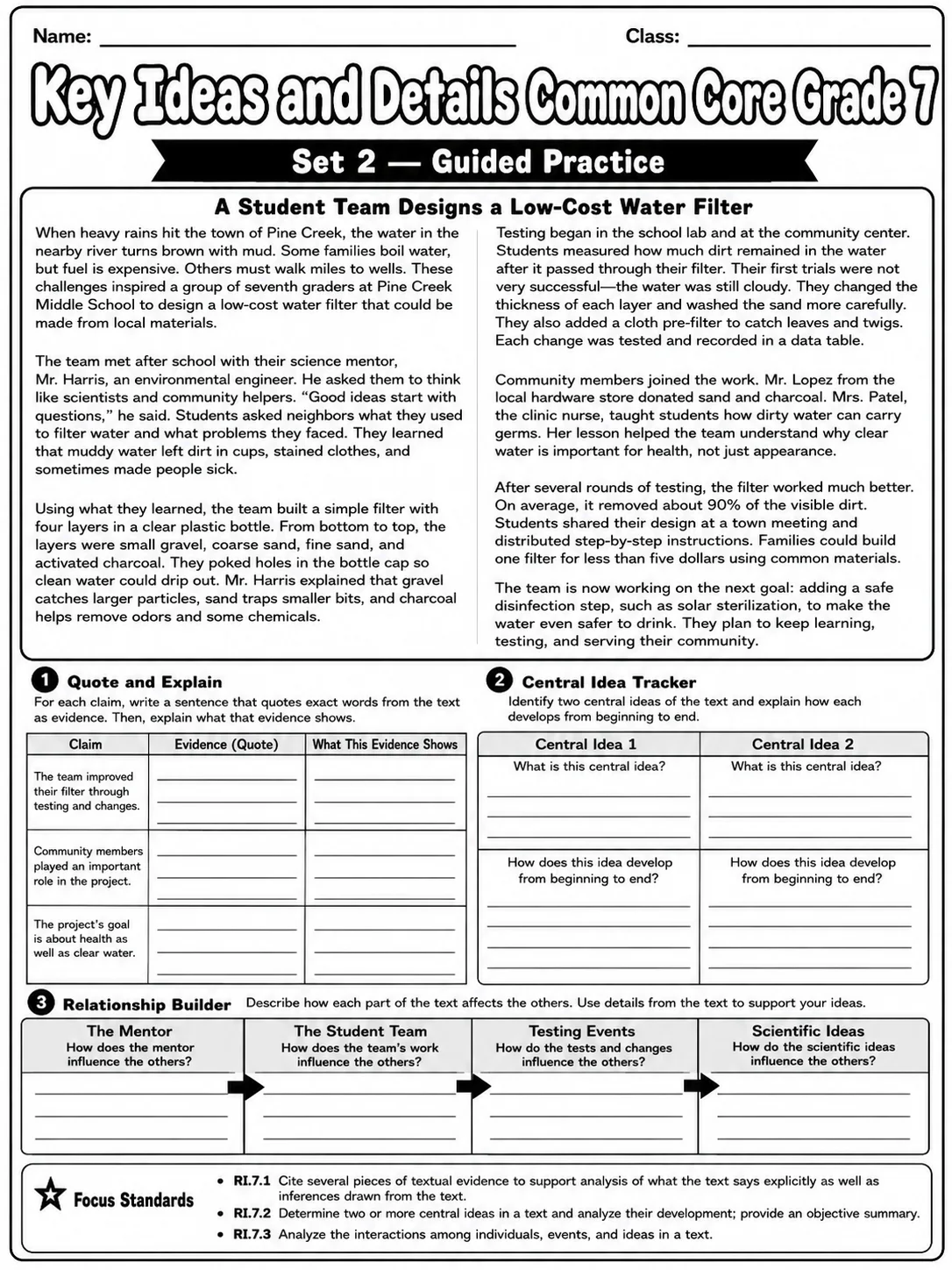 Key Ideas and Details Common Core Grade 7 page 5 printable Common Core ELA worksheet preview