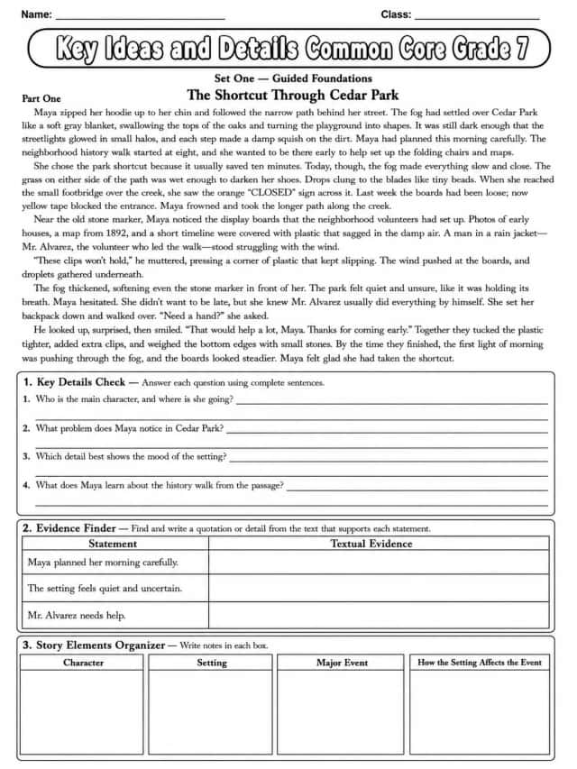 Key Ideas and Details Common Core Grade 7