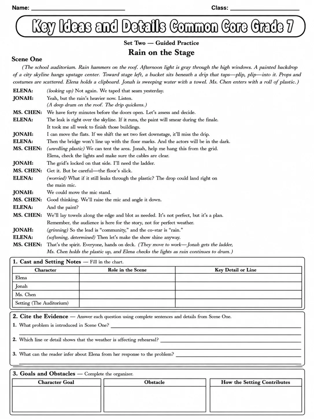 Key Ideas and Details Common Core Grade 7 page 4 printable Common Core ELA worksheet preview