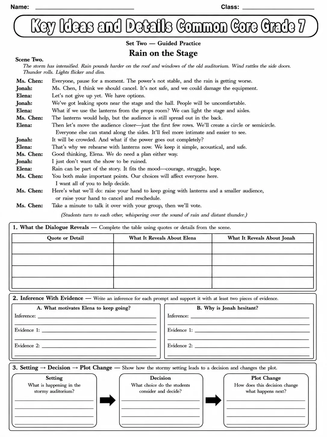 Key Ideas and Details Common Core Grade 7 page 5 printable Common Core ELA worksheet preview