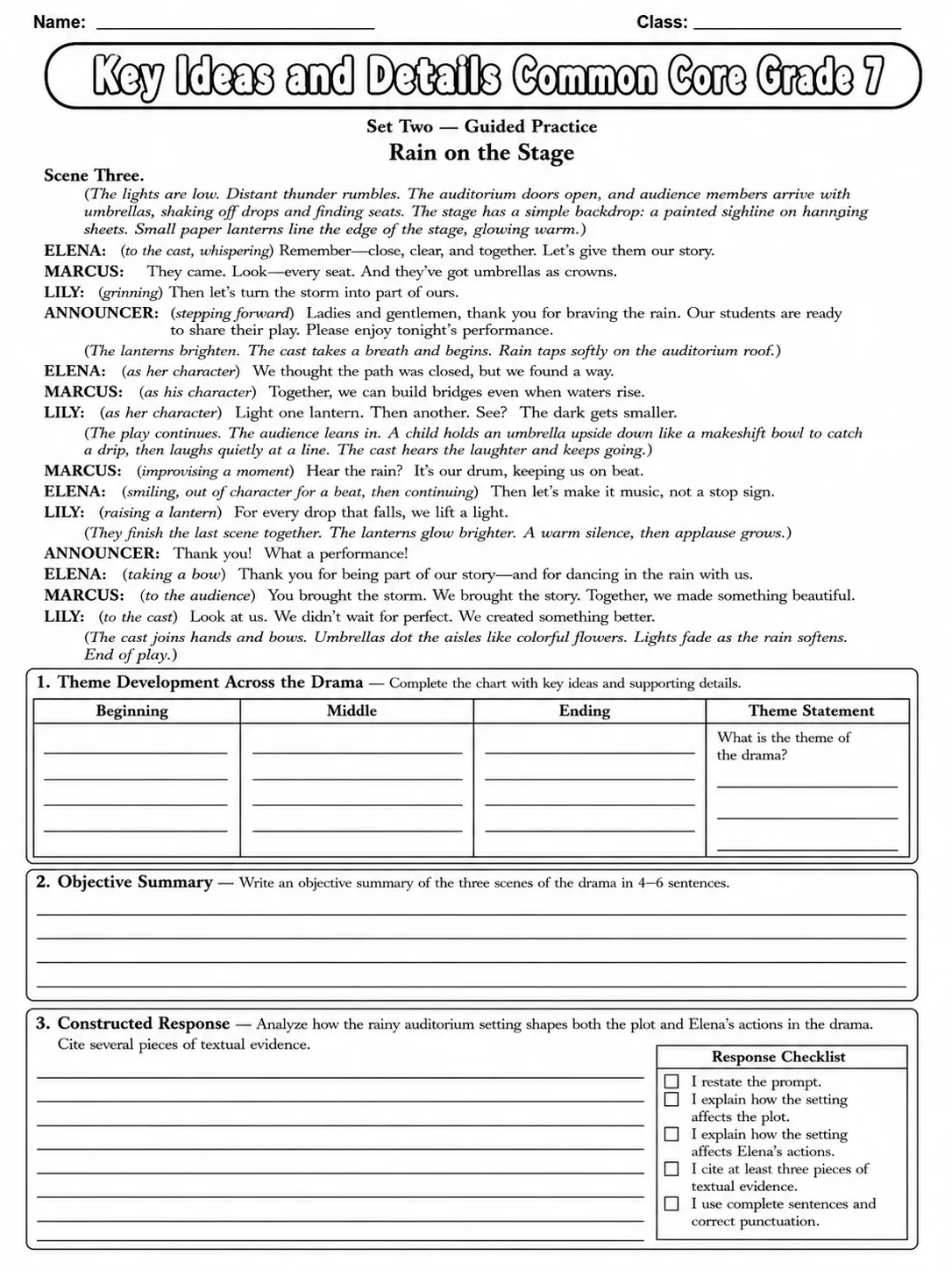 Key Ideas and Details Common Core Grade 7 page 6 printable Common Core ELA worksheet preview