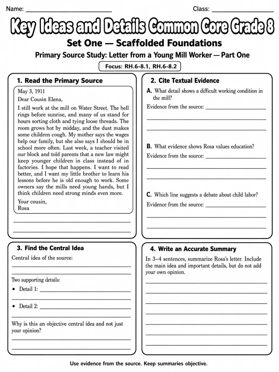 Key Ideas and Details Common Core Grade 8