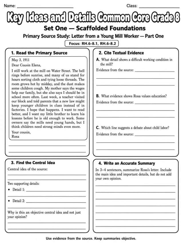Key Ideas and Details Common Core Grade 8