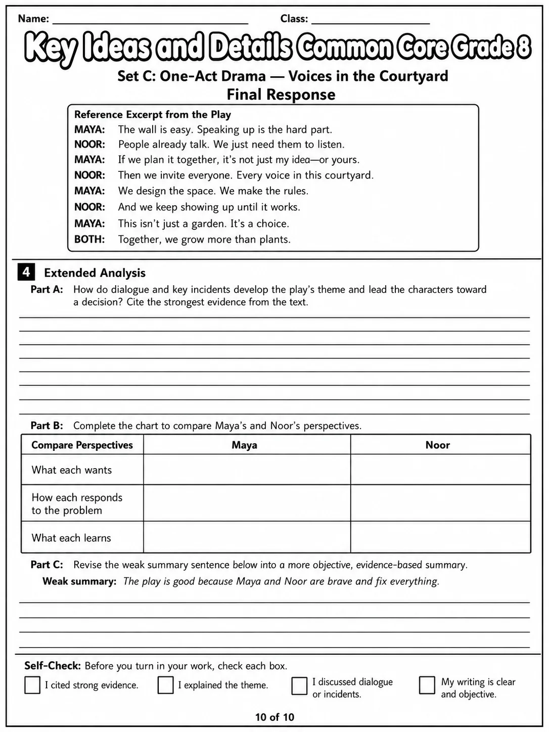 Key Ideas and Details Common Core Grade 8 page 10 printable Common Core ELA worksheet preview
