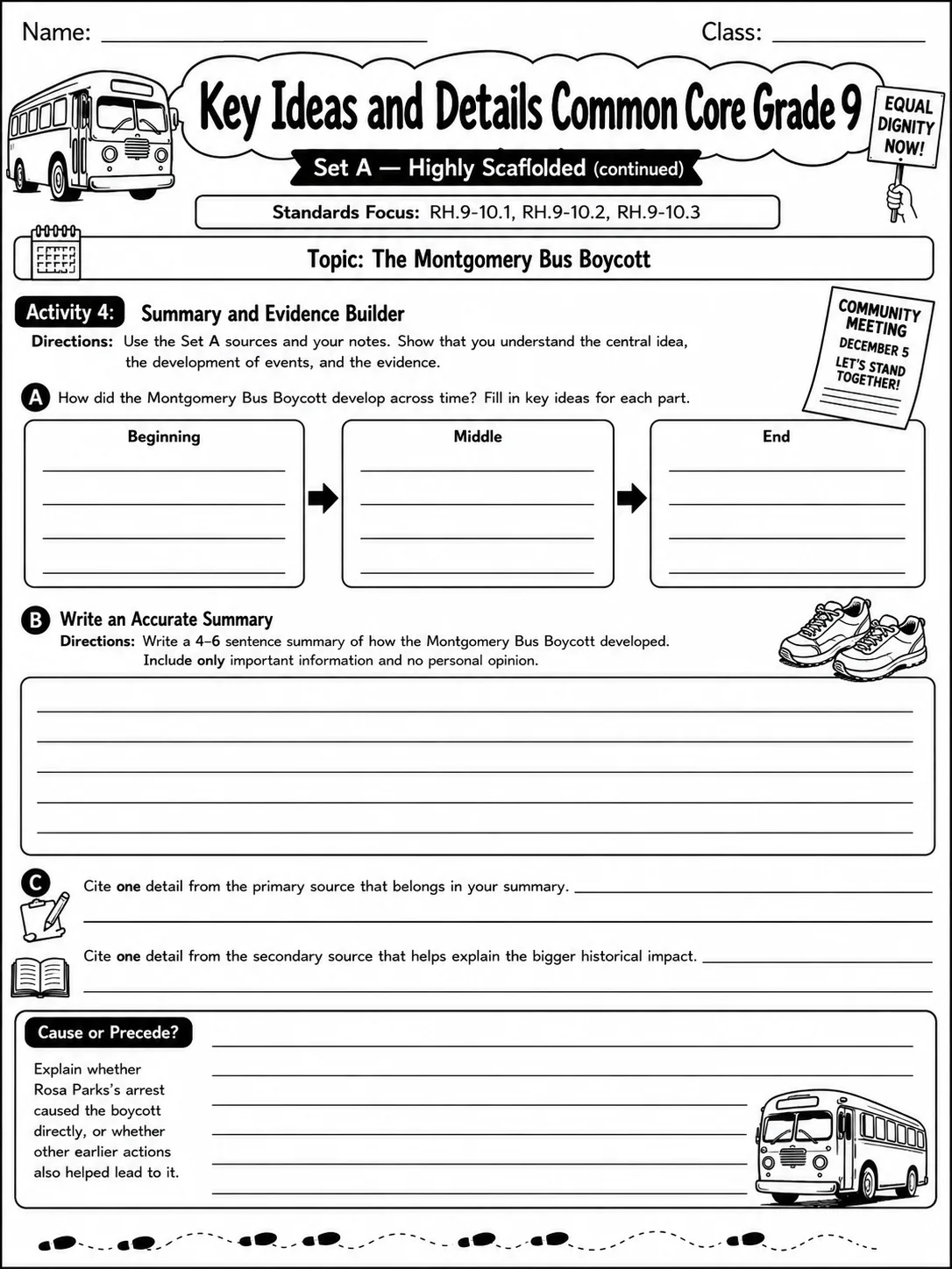 Key Ideas and Details Common Core Grade 9 page 3 printable Common Core ELA worksheet preview