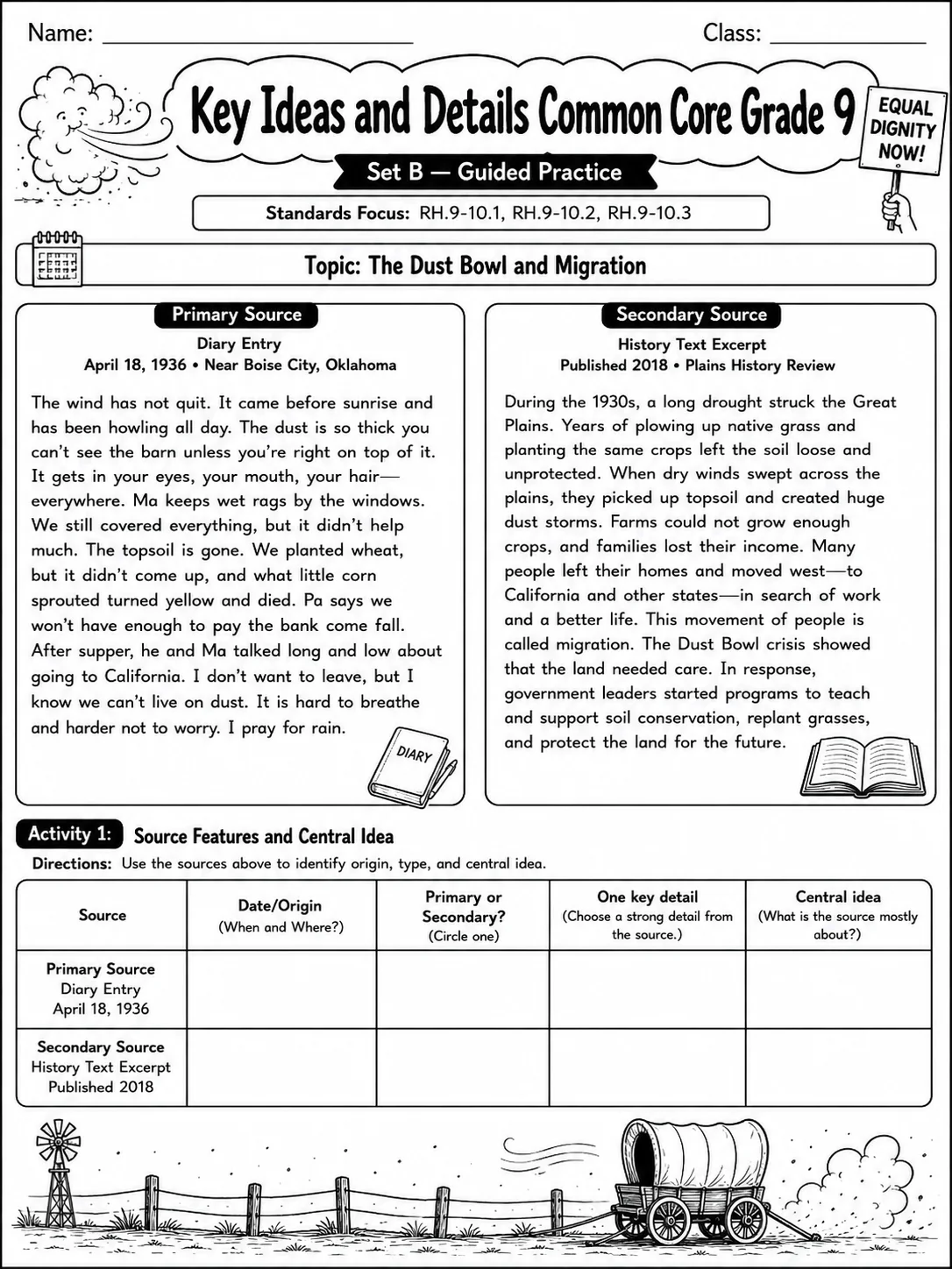 Key Ideas and Details Common Core Grade 9 page 4 printable Common Core ELA worksheet preview