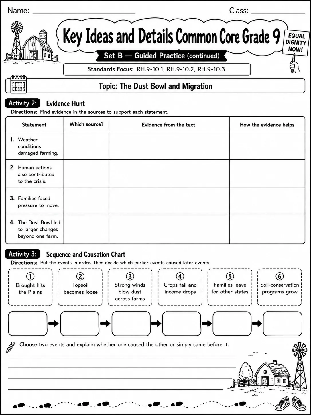 Key Ideas and Details Common Core Grade 9 page 6 printable Common Core ELA worksheet preview