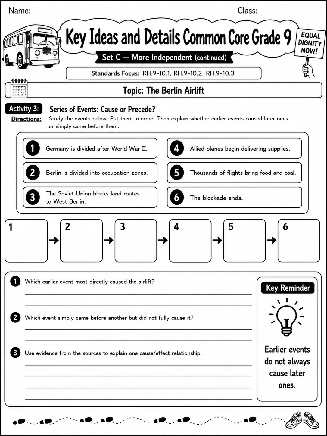 Key Ideas and Details Common Core Grade 9 page 9 printable Common Core ELA worksheet preview