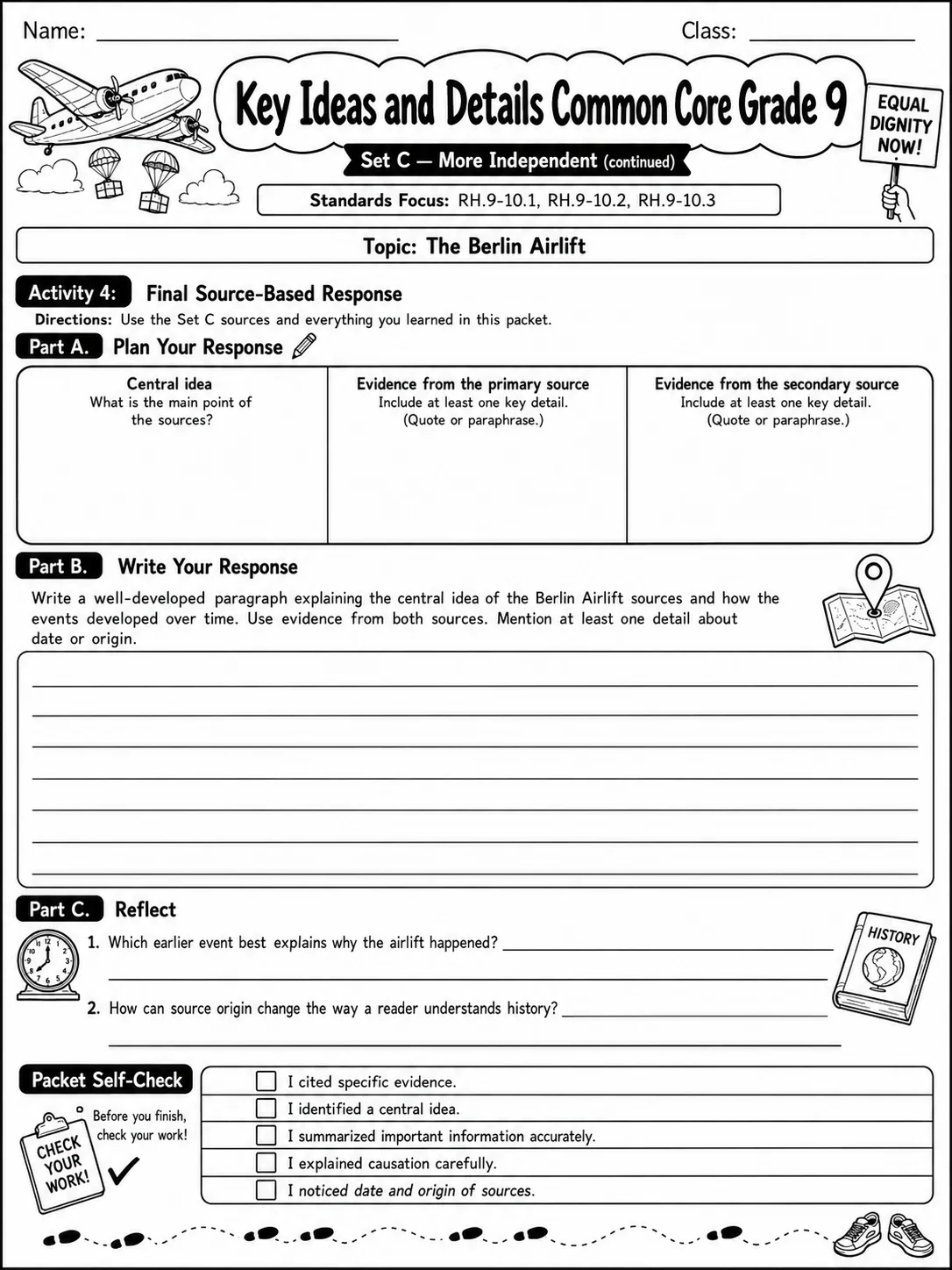 Key Ideas and Details Common Core Grade 9 page 10 printable Common Core ELA worksheet preview