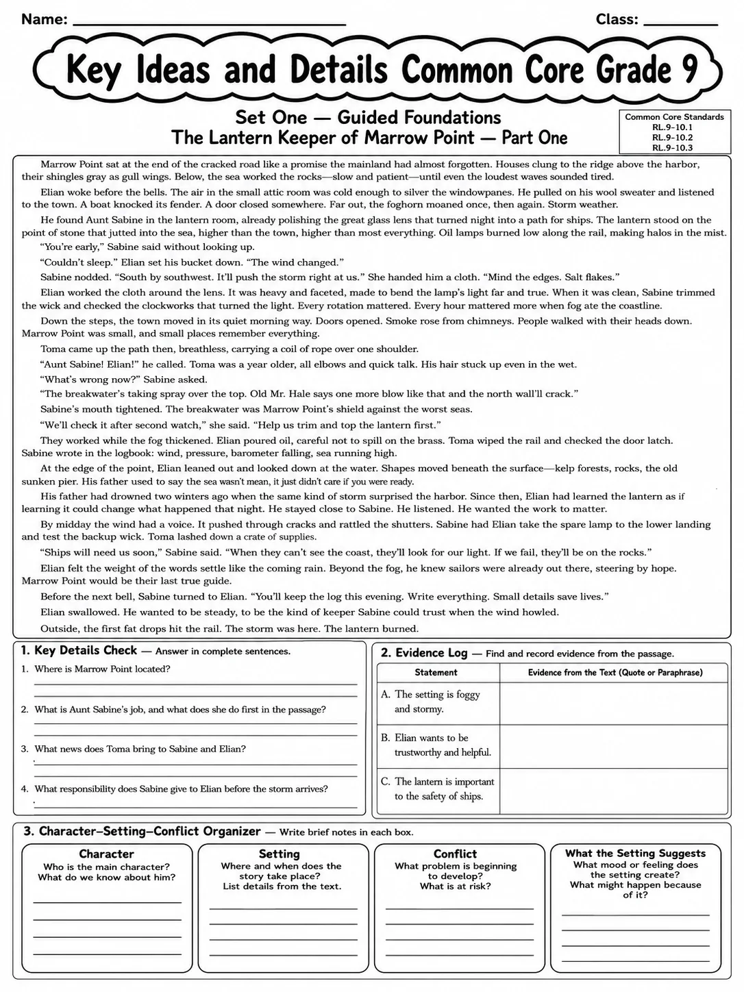 Key Ideas and Details Common Core Grade 9