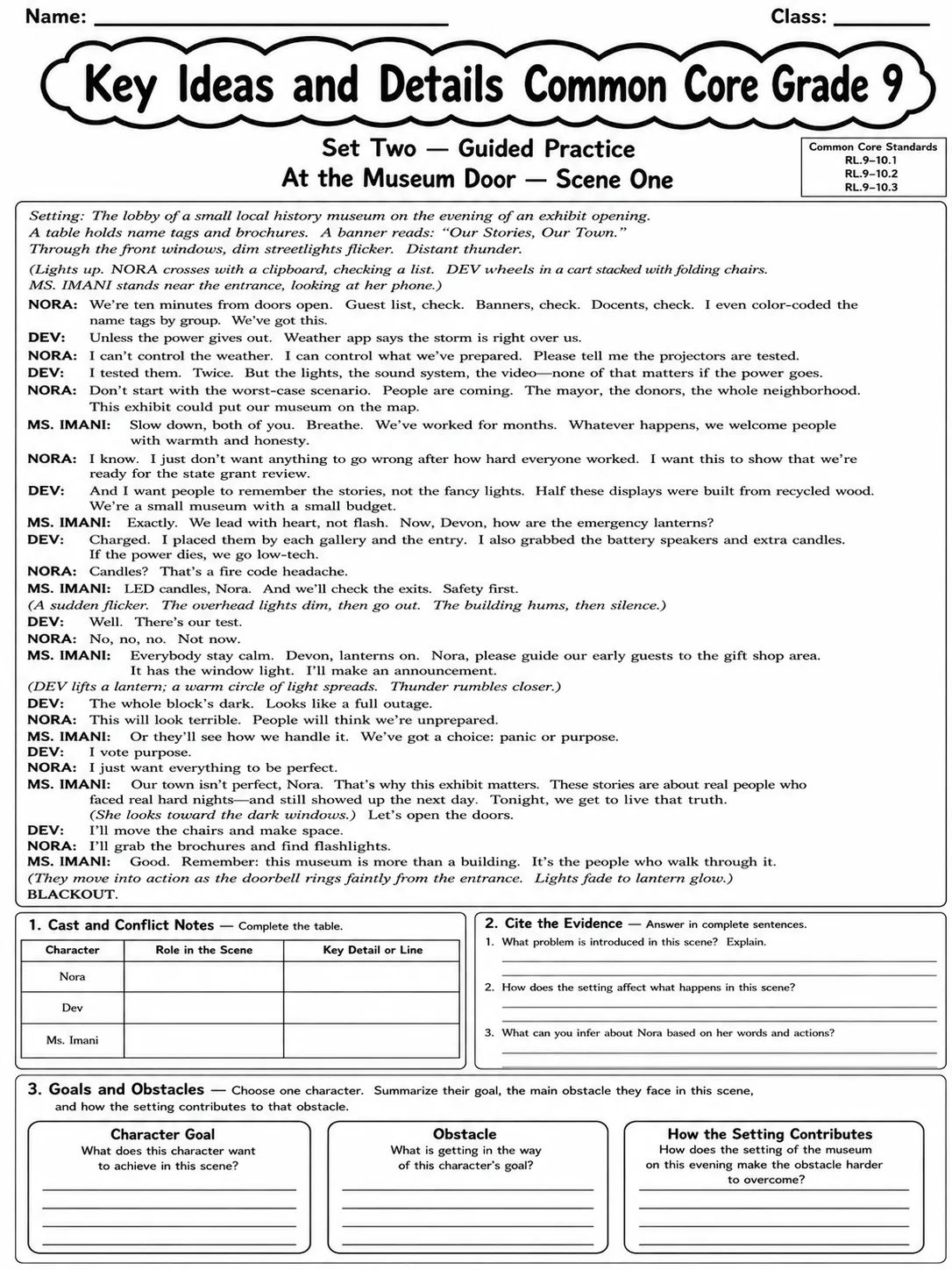 Key Ideas and Details Common Core Grade 9 page 4 printable Common Core ELA worksheet preview