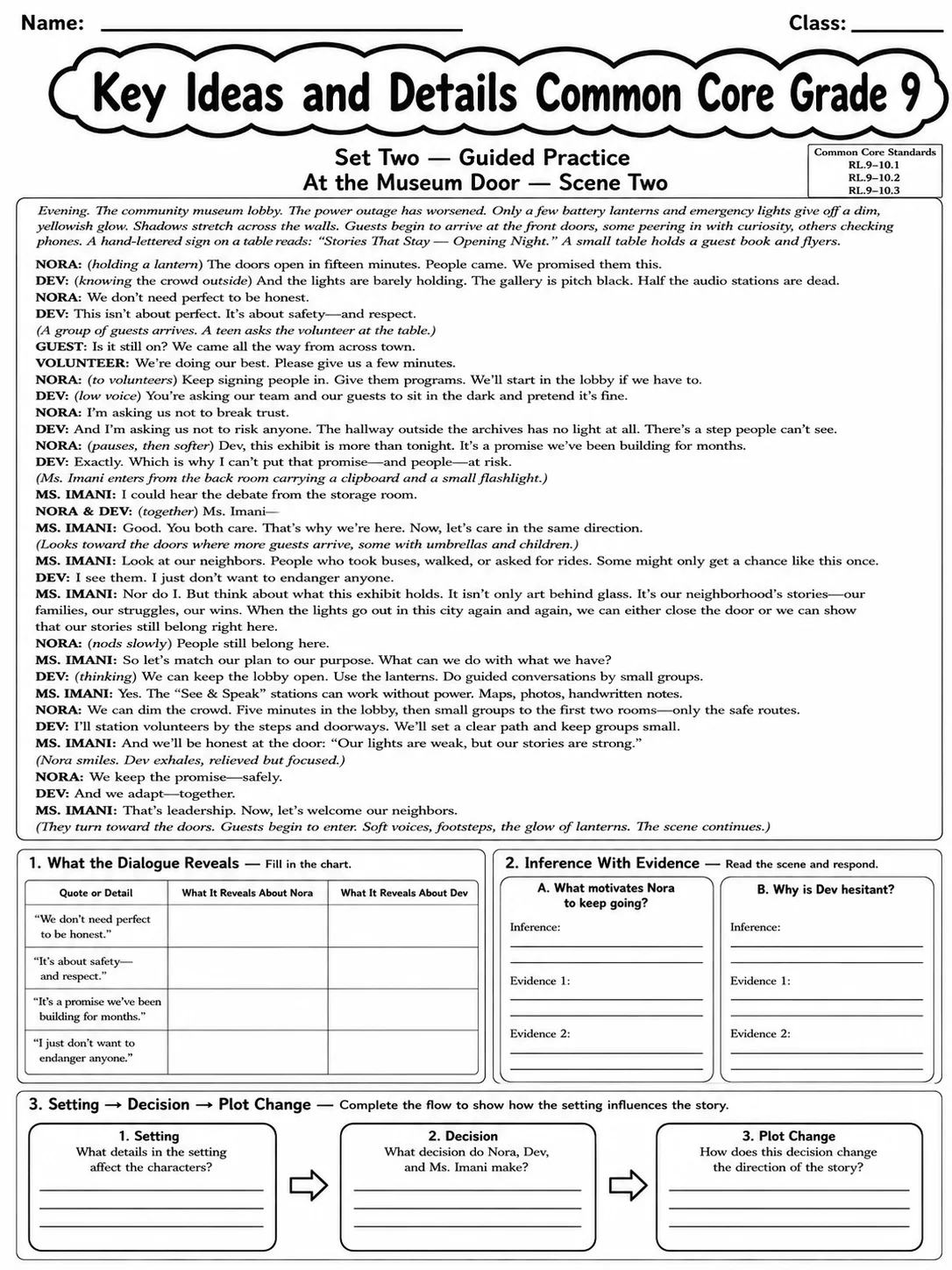 Key Ideas and Details Common Core Grade 9 page 5 printable Common Core ELA worksheet preview