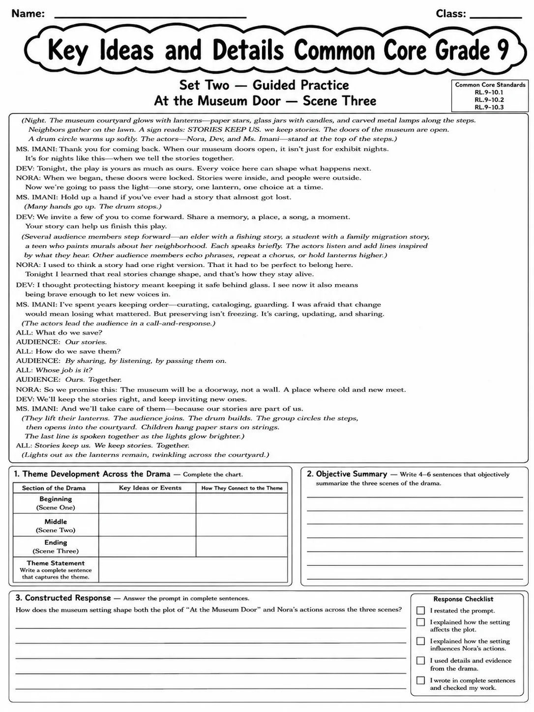 Key Ideas and Details Common Core Grade 9 page 6 printable Common Core ELA worksheet preview