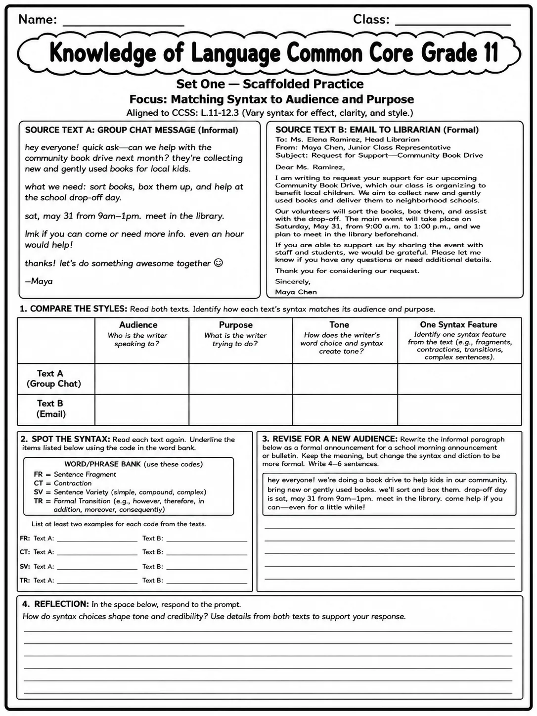 Knowledge of Language Common Core Grade 11