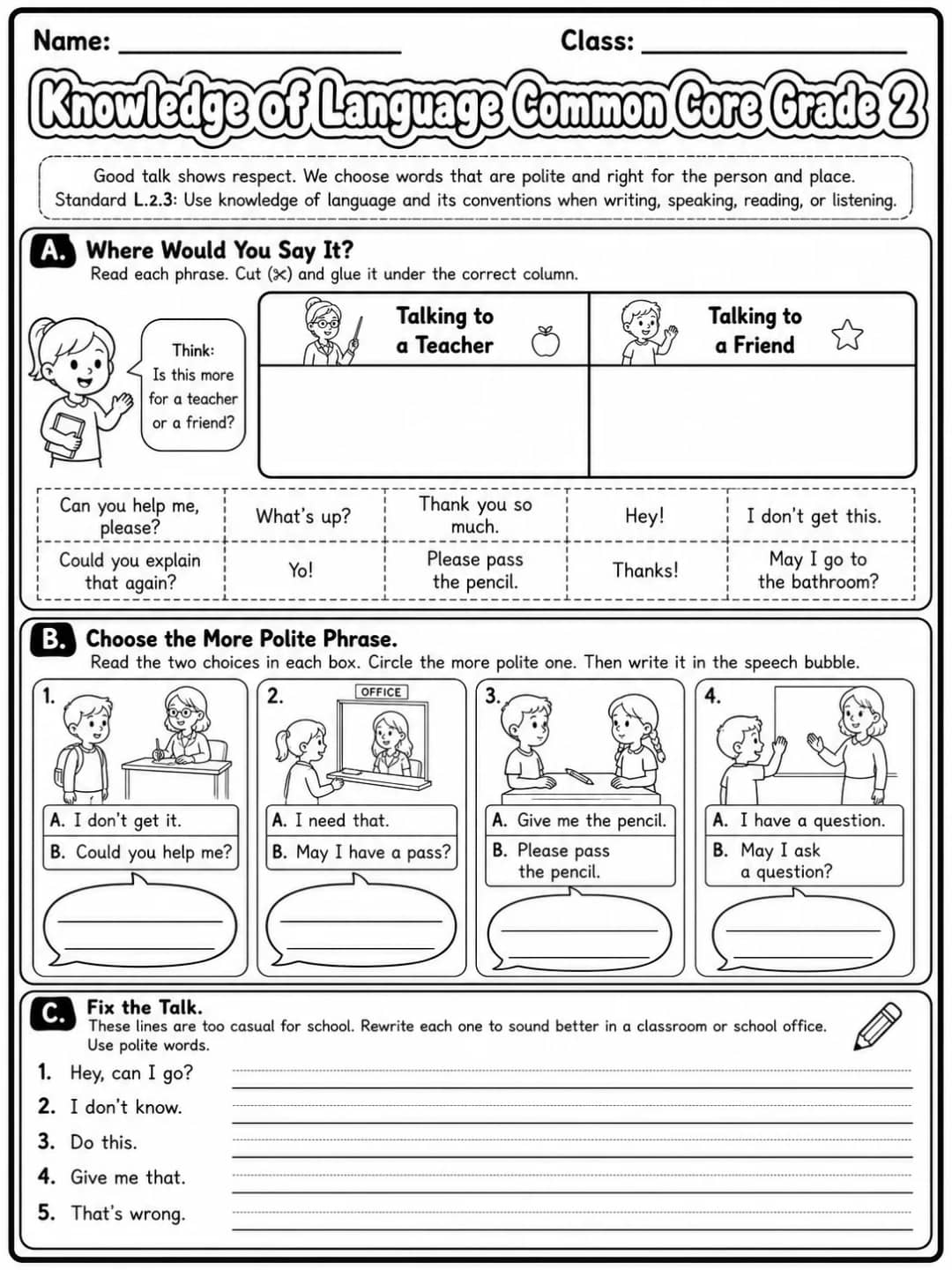 Knowledge of Language Common Core Grade 2 printable Common Core ELA Grade 2 worksheet preview from KiwiBee