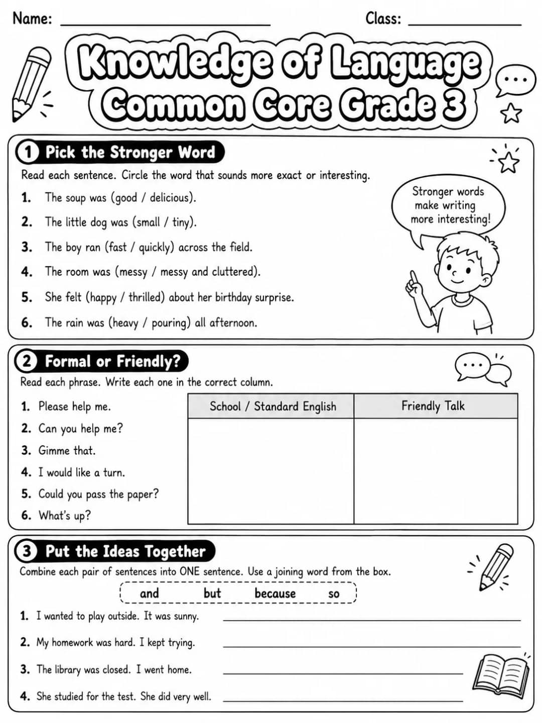 Knowledge of Language Common Core Grade 3 printable Common Core ELA Grade 3 worksheet preview from KiwiBee