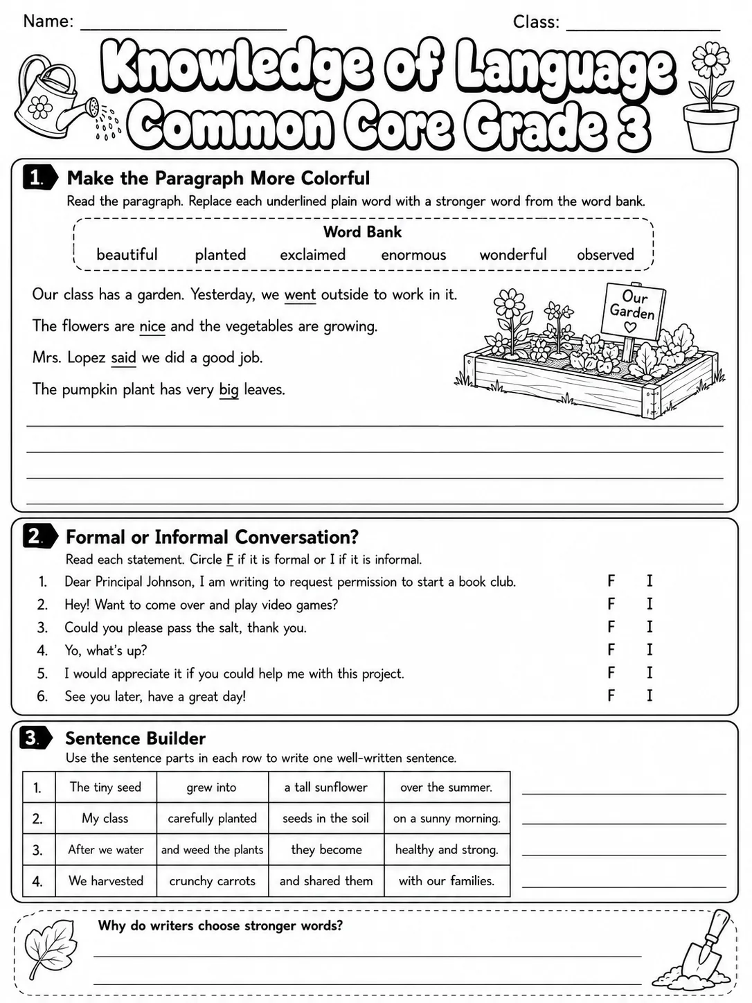 Knowledge of Language Common Core Grade 3 page 4 printable Common Core ELA worksheet preview