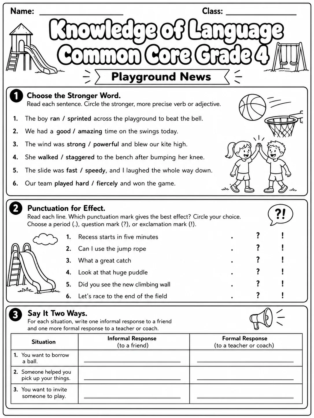 Knowledge of Language Common Core Grade 4 page 2 printable Common Core ELA worksheet preview