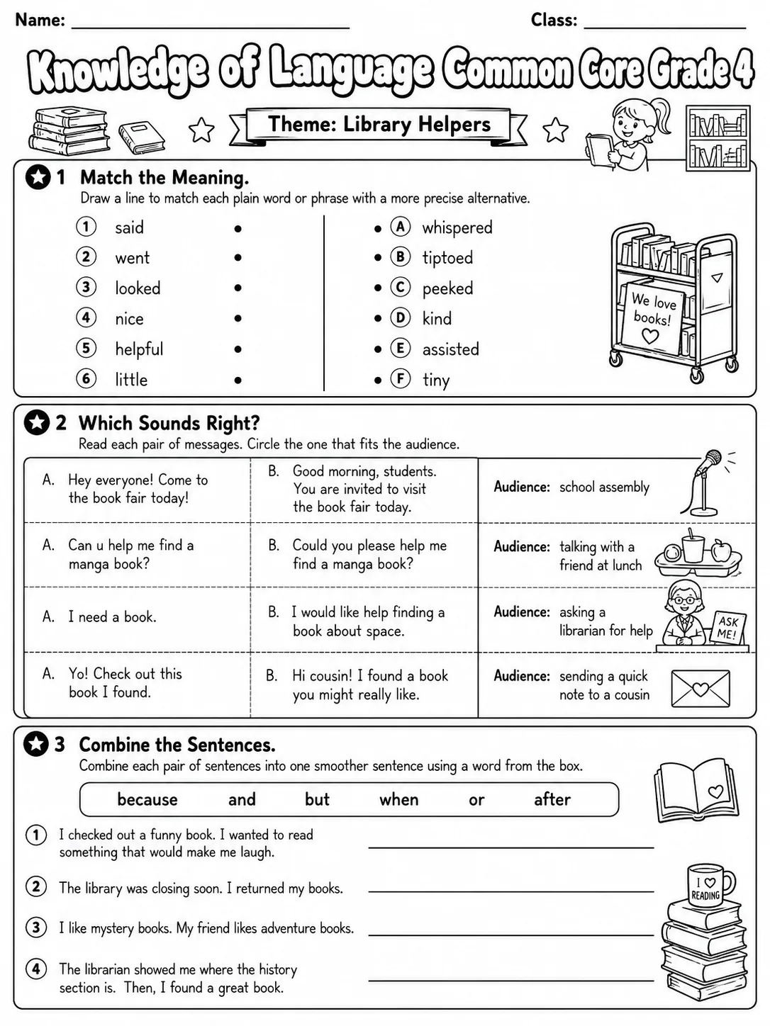 Knowledge of Language Common Core Grade 4 page 3 printable Common Core ELA worksheet preview