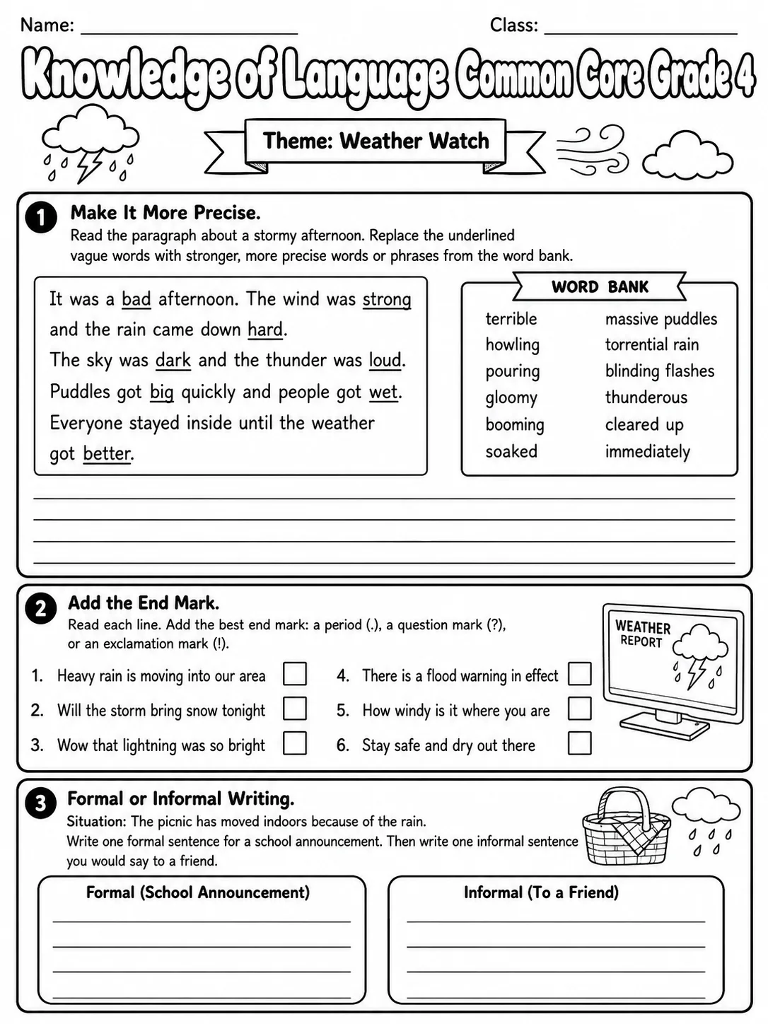 Knowledge of Language Common Core Grade 4 page 4 printable Common Core ELA worksheet preview