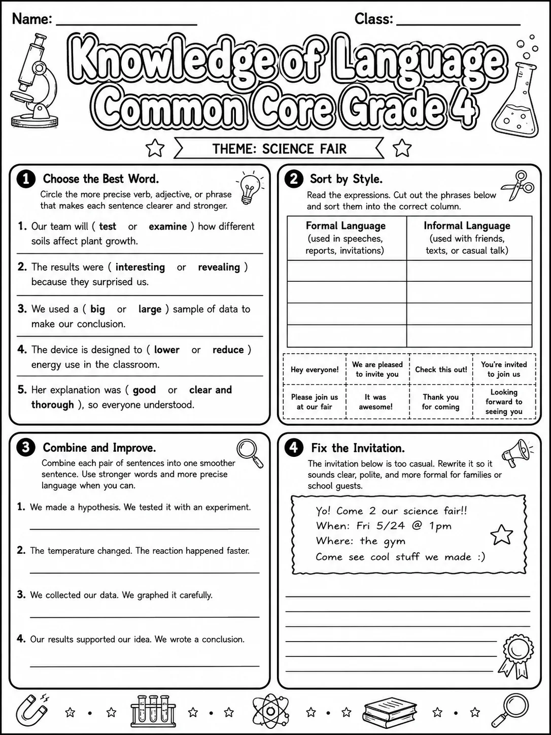 Knowledge of Language Common Core Grade 4 page 5 printable Common Core ELA worksheet preview