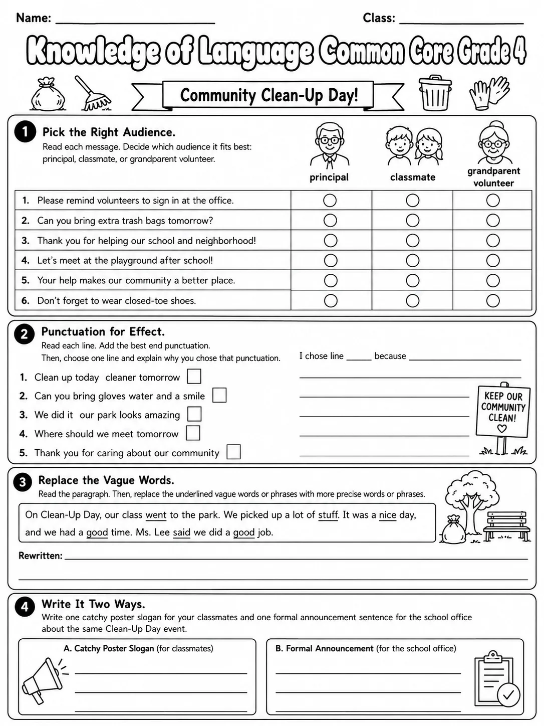 Knowledge of Language Common Core Grade 4 page 6 printable Common Core ELA worksheet preview