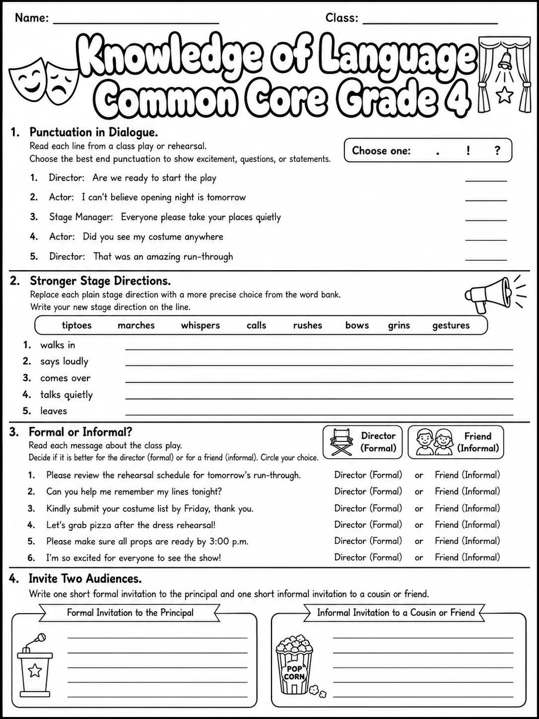 Knowledge of Language Common Core Grade 4 page 8 printable Common Core ELA worksheet preview