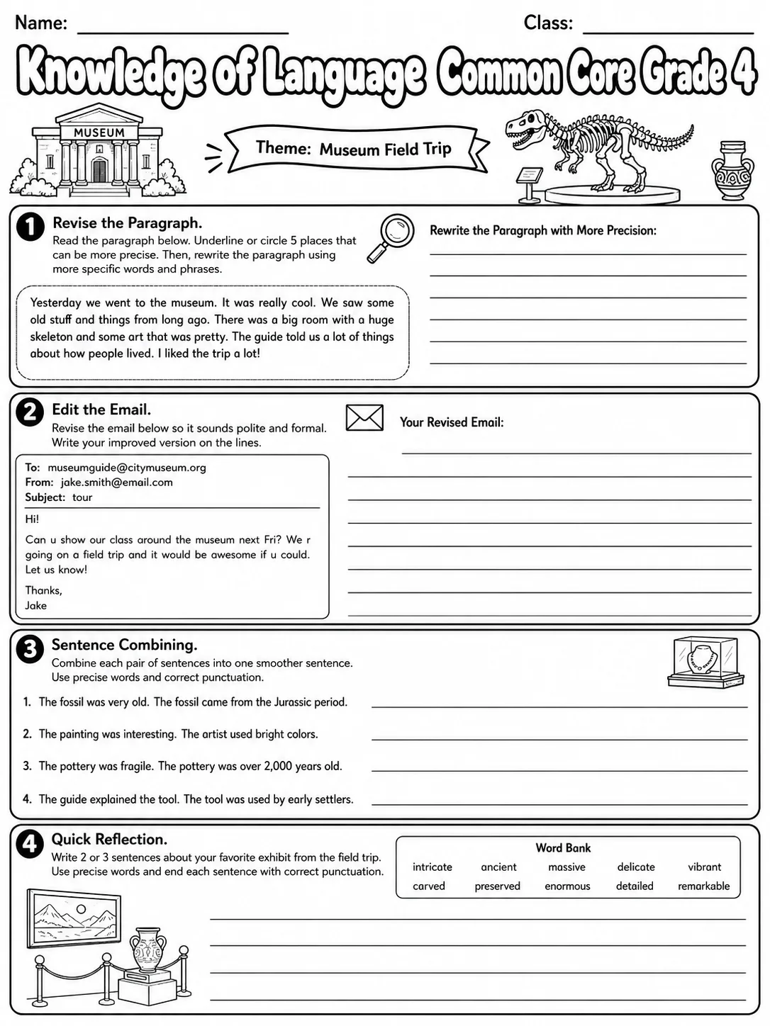 Knowledge of Language Common Core Grade 4 page 9 printable Common Core ELA worksheet preview
