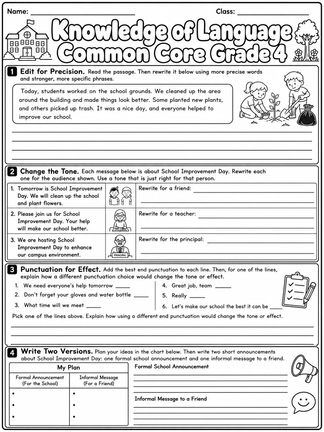 Knowledge of Language Common Core Grade 4 page 10 printable Common Core ELA worksheet preview