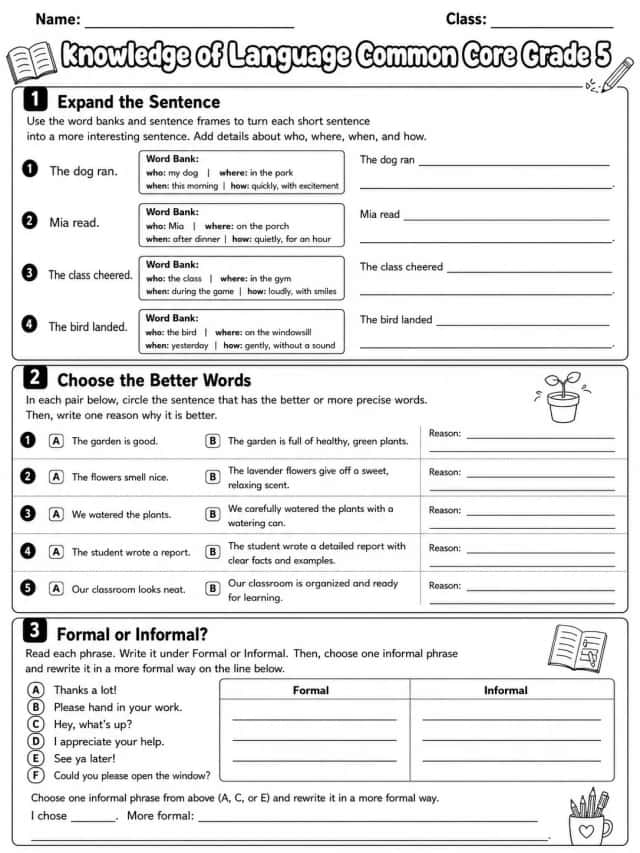 Knowledge of Language Common Core Grade 5