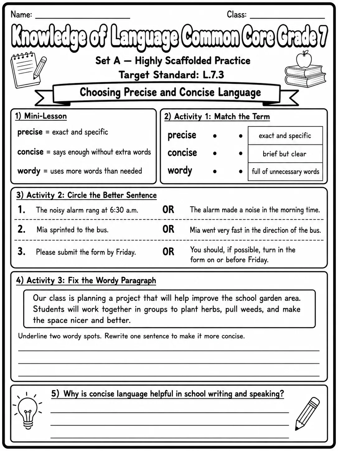 Knowledge of Language Common Core Grade 7 printable Common Core ELA Grade 7 worksheet preview from KiwiBee