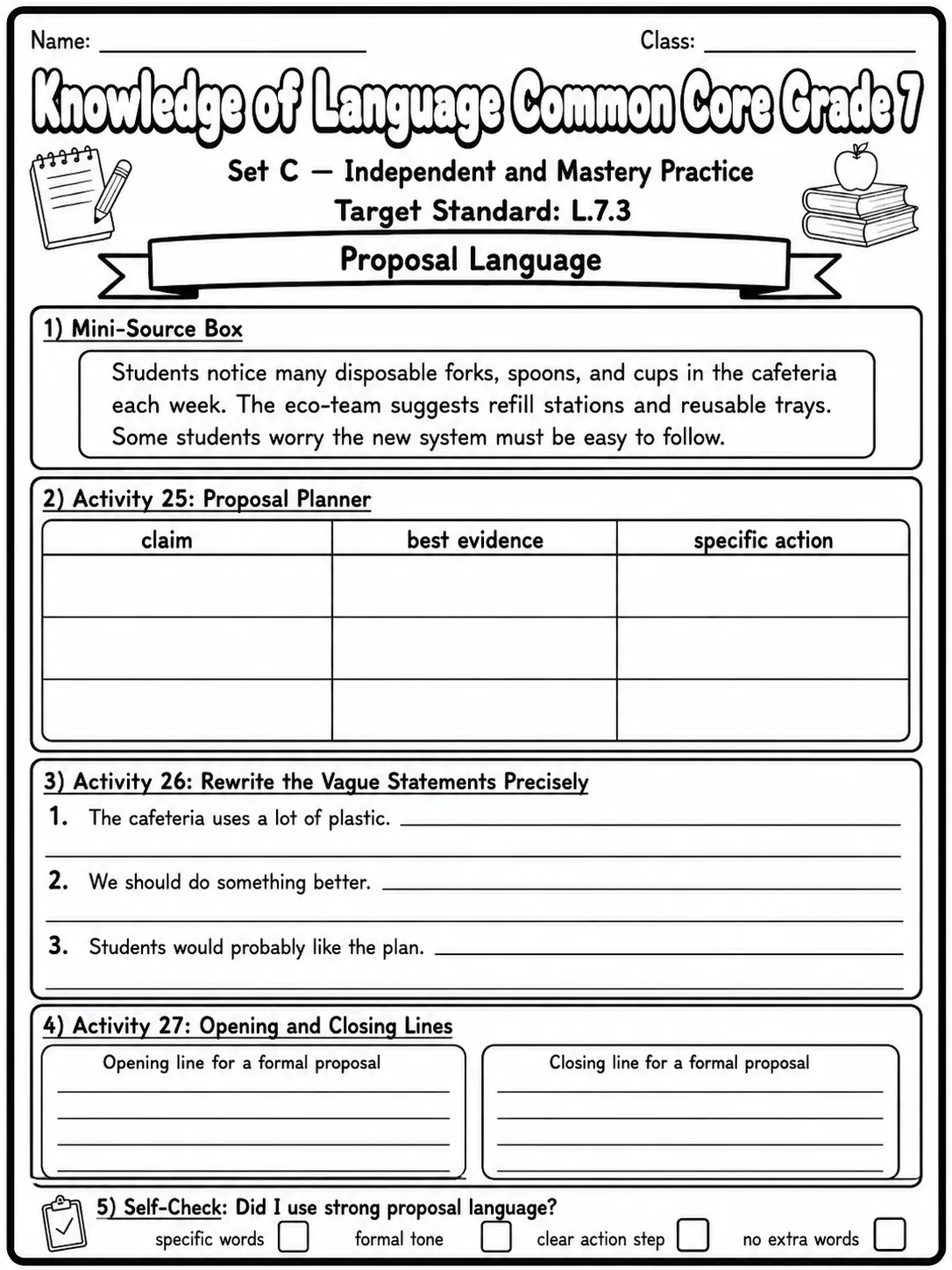 Knowledge of Language Common Core Grade 7 page 9 printable Common Core ELA worksheet preview