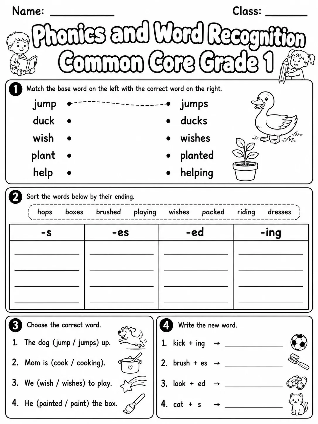 Phonics and Word Recognition Common Core Grade 1 page 7 printable Common Core ELA worksheet preview