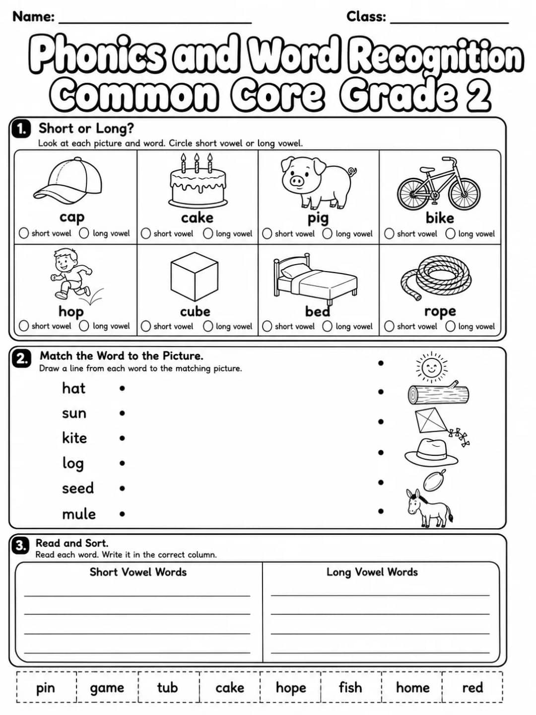 Phonics and Word Recognition Common Core Grade 2 printable Common Core ELA Grade 2 worksheet preview from KiwiBee