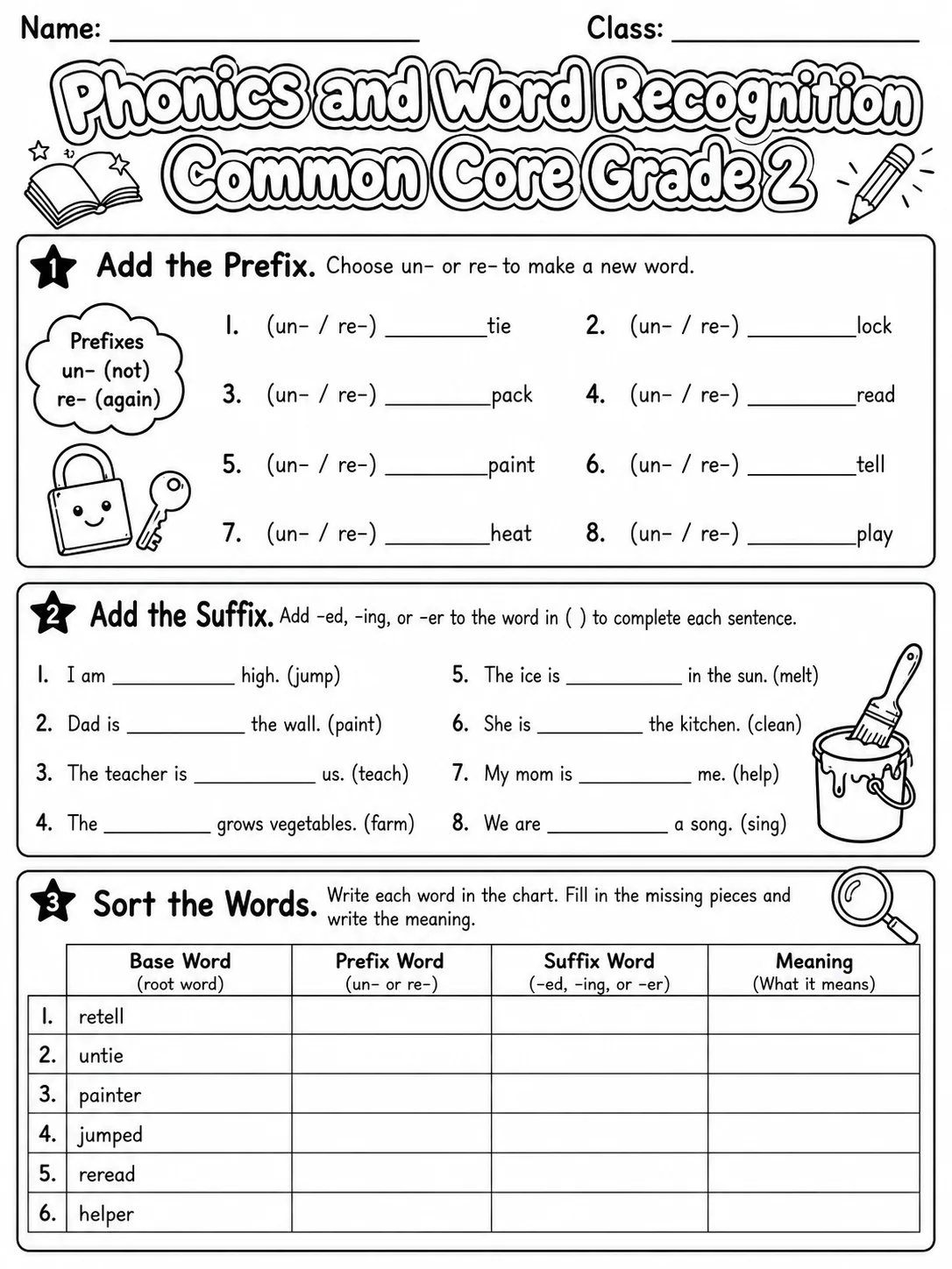 Phonics and Word Recognition Common Core Grade 2 page 4 printable Common Core ELA worksheet preview